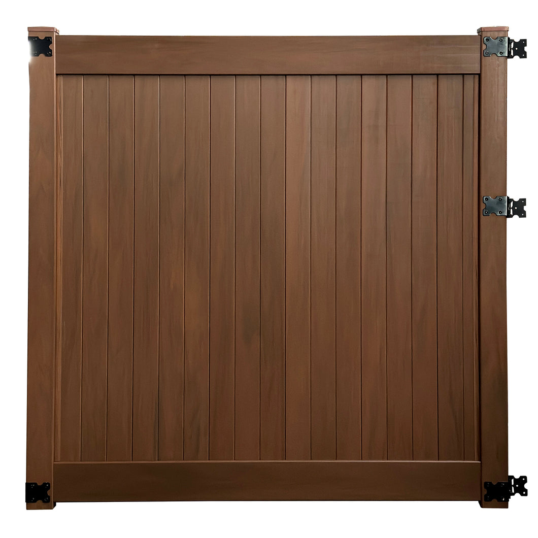 Mangrove Woodgrain Pre-Assembled Vinyl Fence Gate 6 x 6-ft