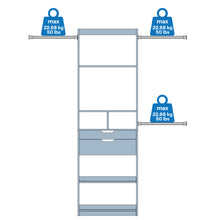 Load image into Gallery viewer, Oslo 72.8 H x 97-145-in W White Composite Wood Closet Organizer w/ Drawers/Shelves and Rods
